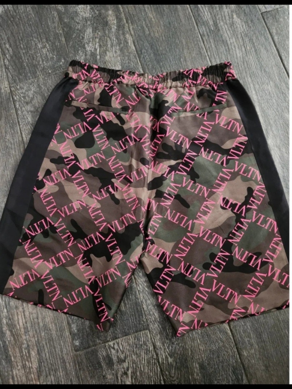 Valentino Black and Pink Logo Camo Athletic Shorts